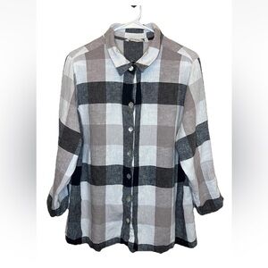 Soft Surroundings Carreaux Plaid Linen Blend Tunic Button Zip Back Size 2X EUC